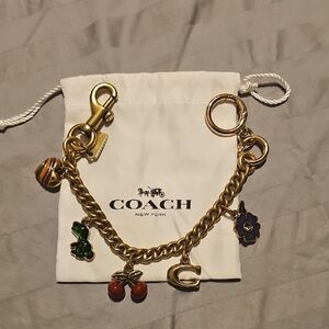 Coach Gold Charm Key Holder with Colorful Accents